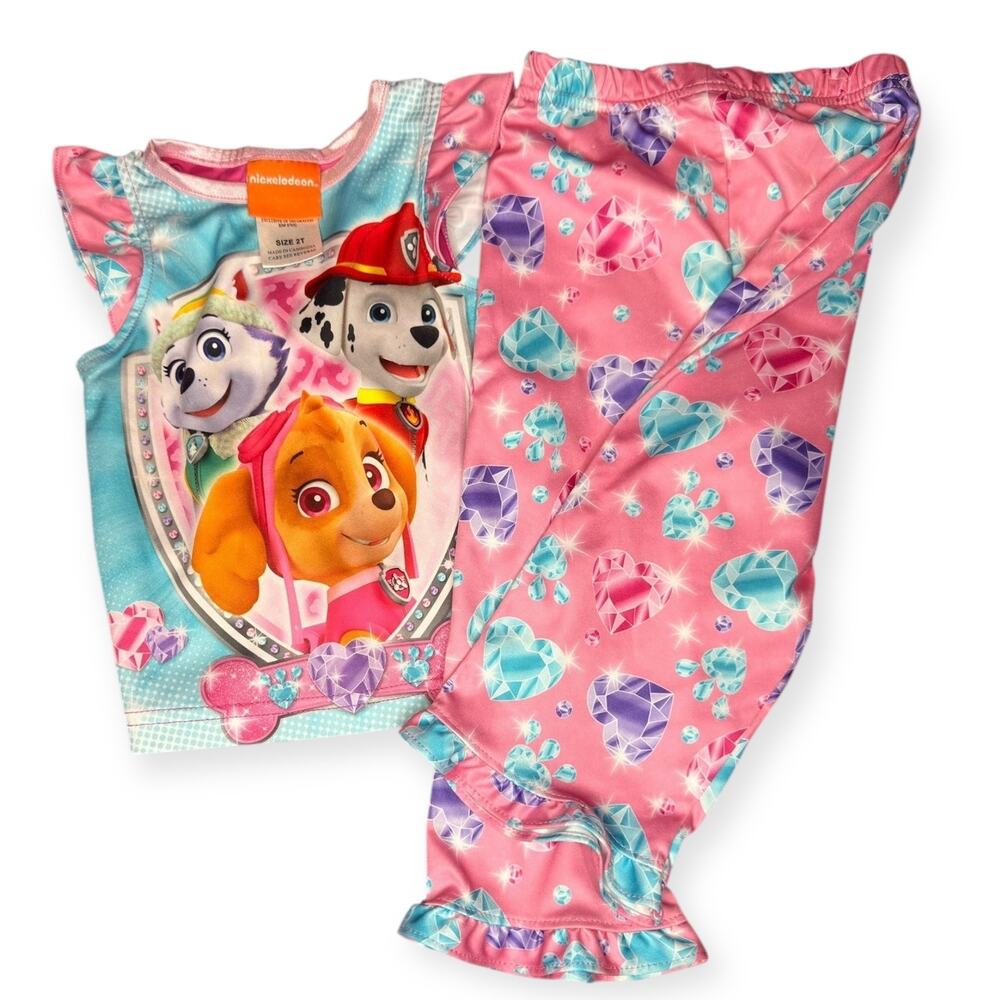 Nickelodeon Paw Patrol Girls Pajamas Size 2T Pink Gems Flutter Sleeve Set